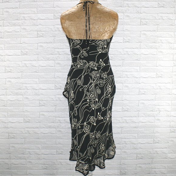 Vintage Y2K RAMPAGE Dress Black Beige Floral Ruffle Cocktail Party Dress Size 3 - Picture 6 of 9